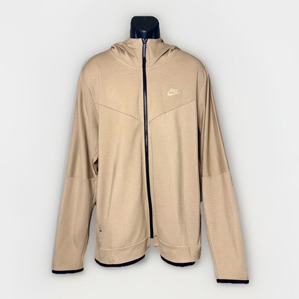 NWT Nike Tech Mens XL Full Zip Sweatshirt Jacket Khaki Tan Hooded DX0822-247